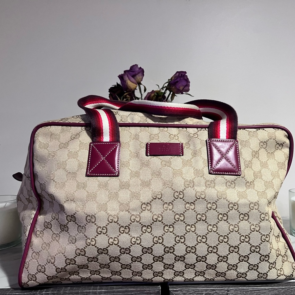 Gucci Boston Bag Beige and Burgundy